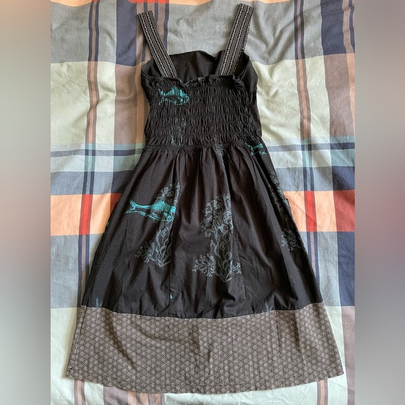 Black cotton ocean dress with pockets - Picture 2 of 3